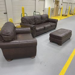 Brown Leather Couch, Love Seat and Chair