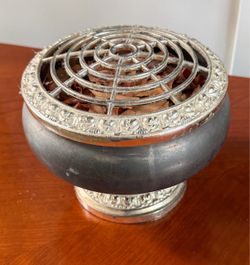 Vintage Silver-Plated Bowl with Flower Frog Lid