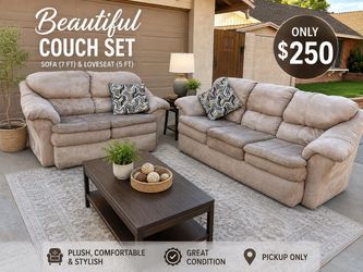 Beige Microfiber Sofa and Loveseat Set