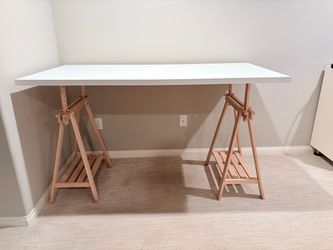 White Desk with Wood Trestle Legs