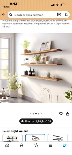 New!✨ 48x6x1.  4 pc light walnut wood floating shelf set