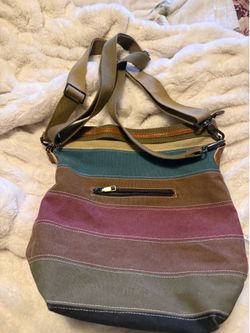 Colored denim striped purse with 2 shoulder straps