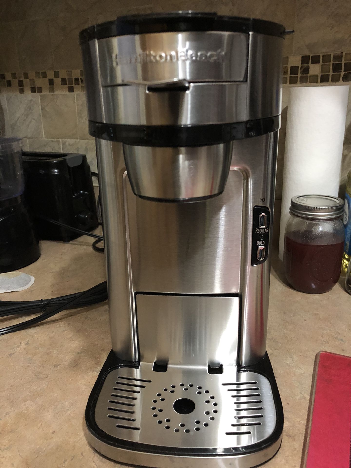 Hamilton beach scoop single serve coffe maker, fast brewing, stainless steel