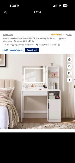 Mainstay Vanity Table with Lighted Mirror and Storage