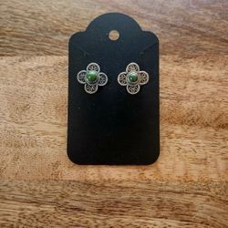 SS Green Turquoise Quatrefoil Earrings
