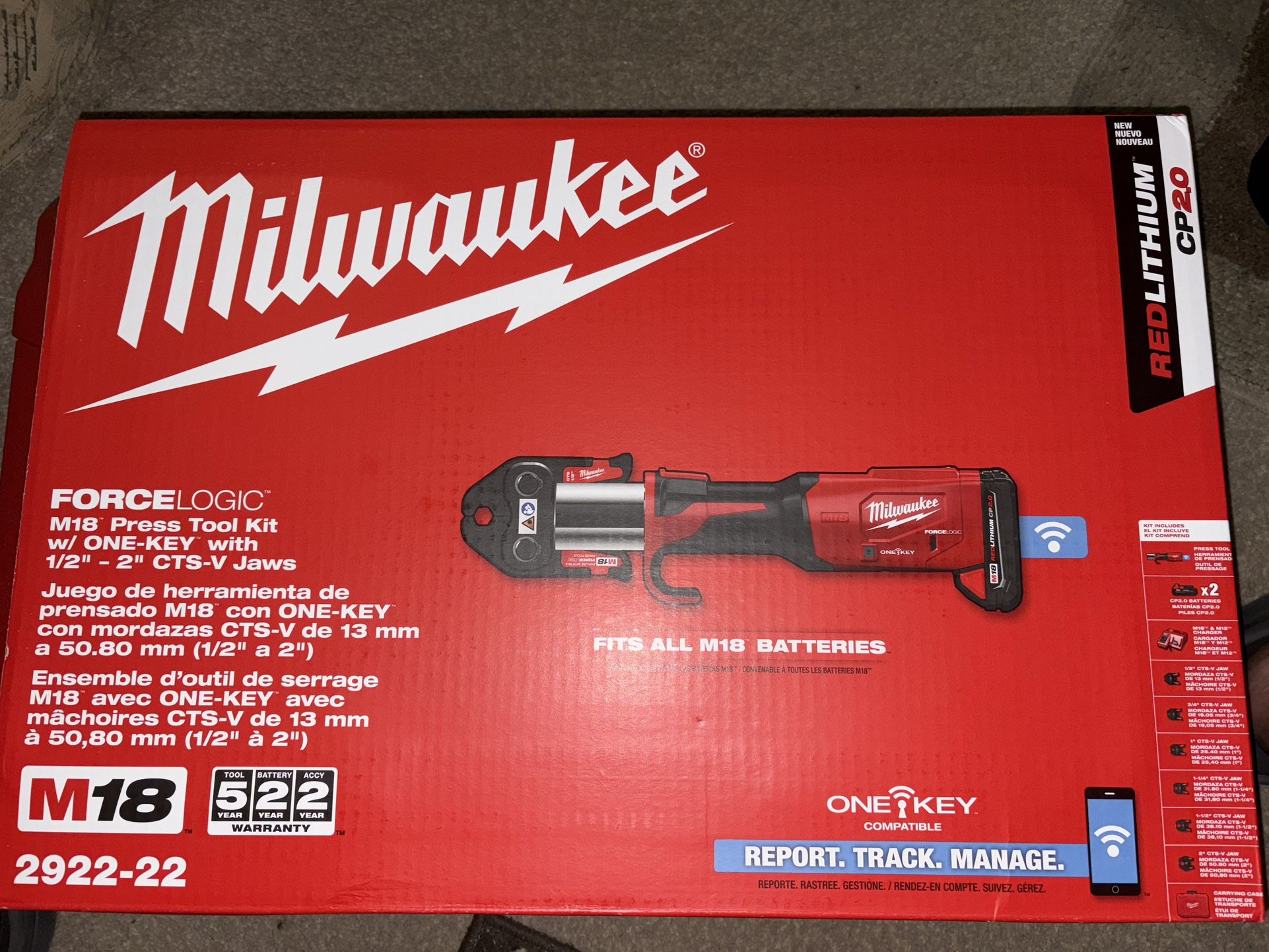 Brand New Milwaukee Force Logic M18 Press Tool Kit W/ One-Key With 1/2 - 2 CTS-V Jaws