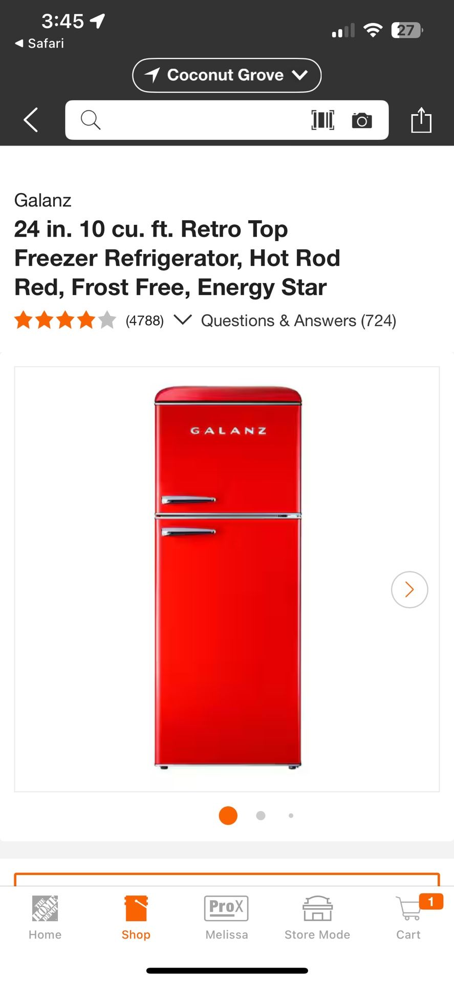 Galanz 24 in. 10 cu. ft. Retro Top Freezer Refrigerator, Hot Rod Red, Frost Free, Energy Star