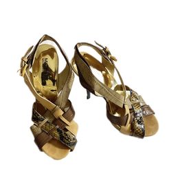 Michael Kors Women's Niki Cross Strap Genuine Snakeskin Stiletto Heels