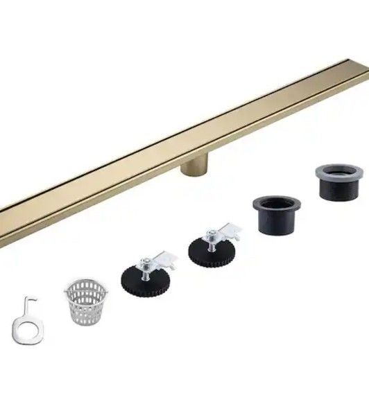 Rainlex 36 In Stainless Steel Linear Shower Drawn With Tile- In Cover In Brushed Gold