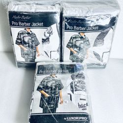 lot Of 36 New "Master Barber" White/Black Pro Barber Jackets By Luxor Pro, Size XL