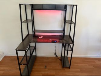 Computer Desk with Shelves and Light Strips