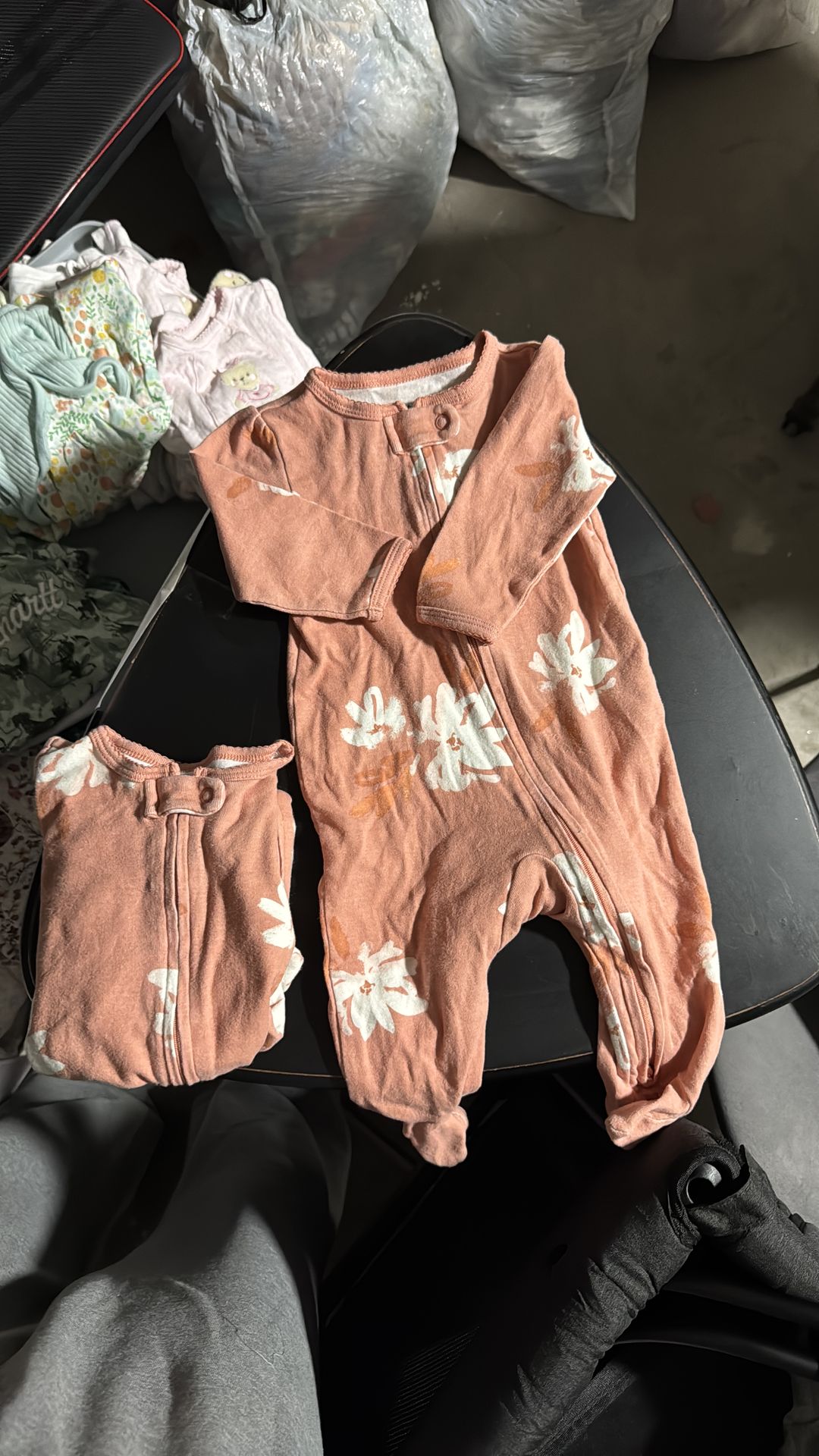 (2) 6m Carter’s baby girl peach floral feetie pajamas