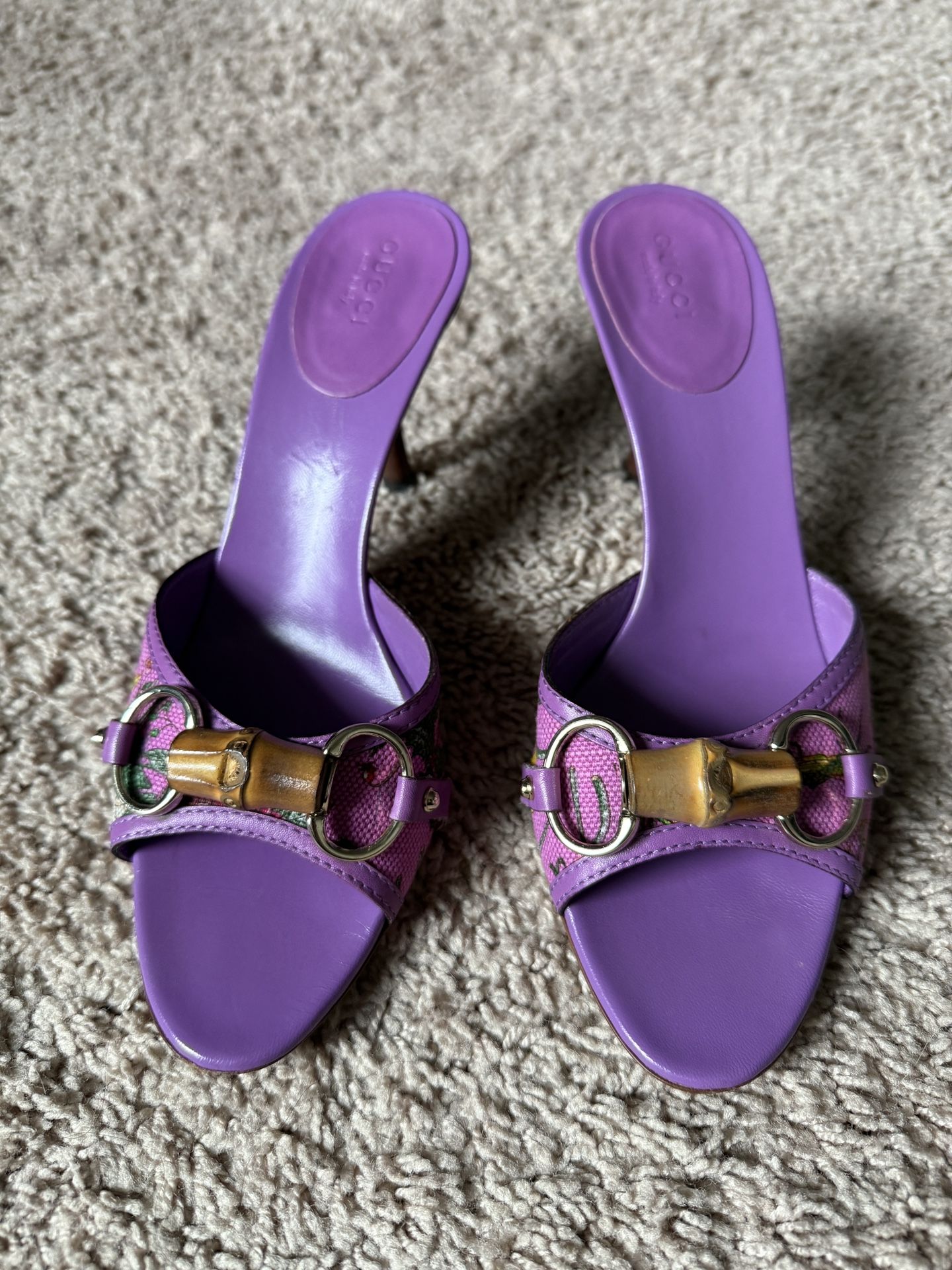 Authentic Gucci Purple Floral Canvas Bamboo