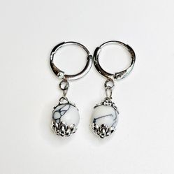 White Turquoise Earrings Silver Stone Gem Natural Huggies Steel Y2K Boho