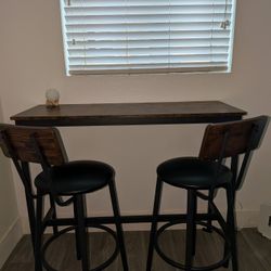 Tatub Bar Table with Stools Set of 2, Industrial 3 Piece Counter Height Small Dining Sofa Table and Chairs Set of 2, Brown
