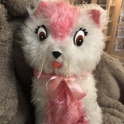 Vintage pink and white cat plushie/stuffed animal