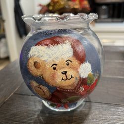 Teddy Bear Santa, Handpainted Jar