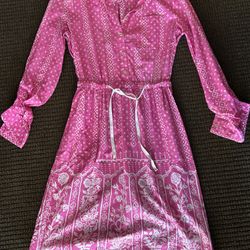 Anthropologie Meadow Rue Pink Summer Tunic Indian Style Tie Waisted Shirt Dress