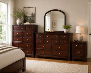 Dark Cherry Wood Bedroom Dresser Set