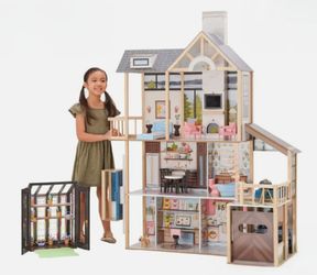 Lakeview Villa Wooden Dollhouse & Greenhouse