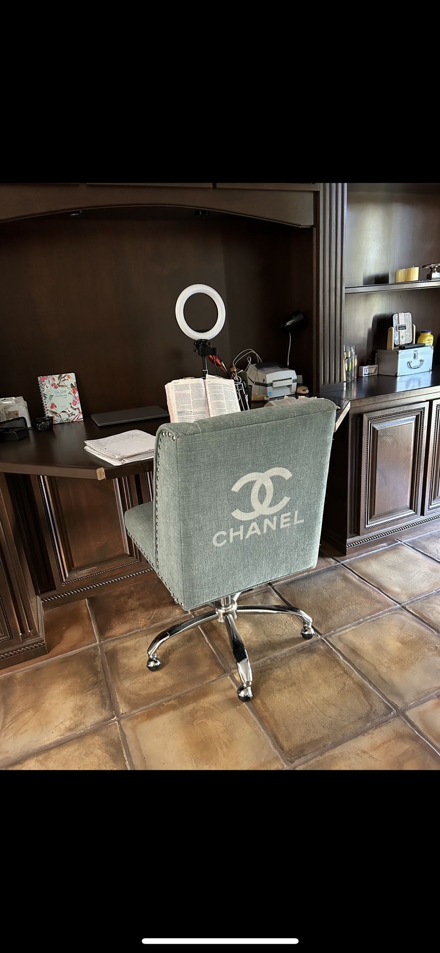 Beautiful nail head, turquoise office chair, Designer