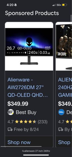 Alienware 240hz monitor(150 or best offer)