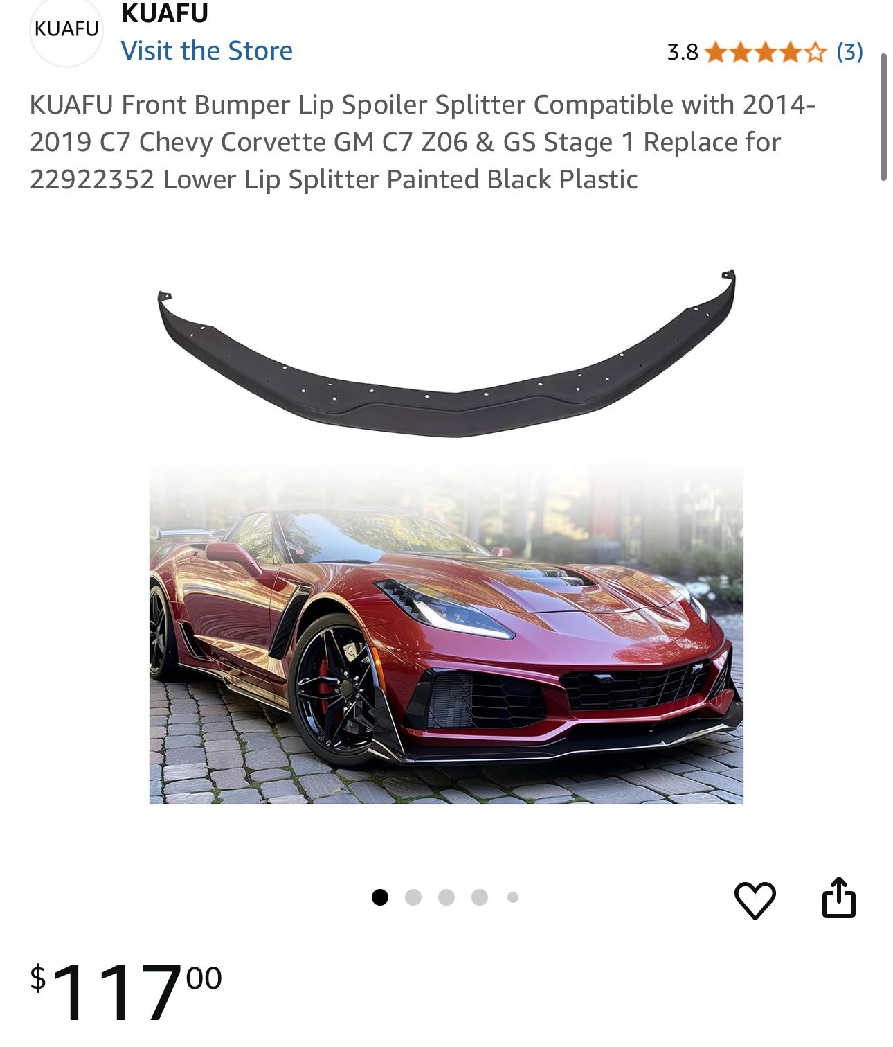 C7 Corvette Front Lip Splitter 2014–2019 Z06/GS – Open Box