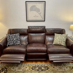 Ethan Allen Johnston Leather Recliner Sofa