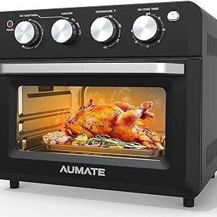 AUMATE Air Fryer Toaster Oven, 7-in-1 Convection Toaster Oven, 19 Quart Mini Oven with Timer, 4 Accessories 1550W Knob Control Multi-function Black