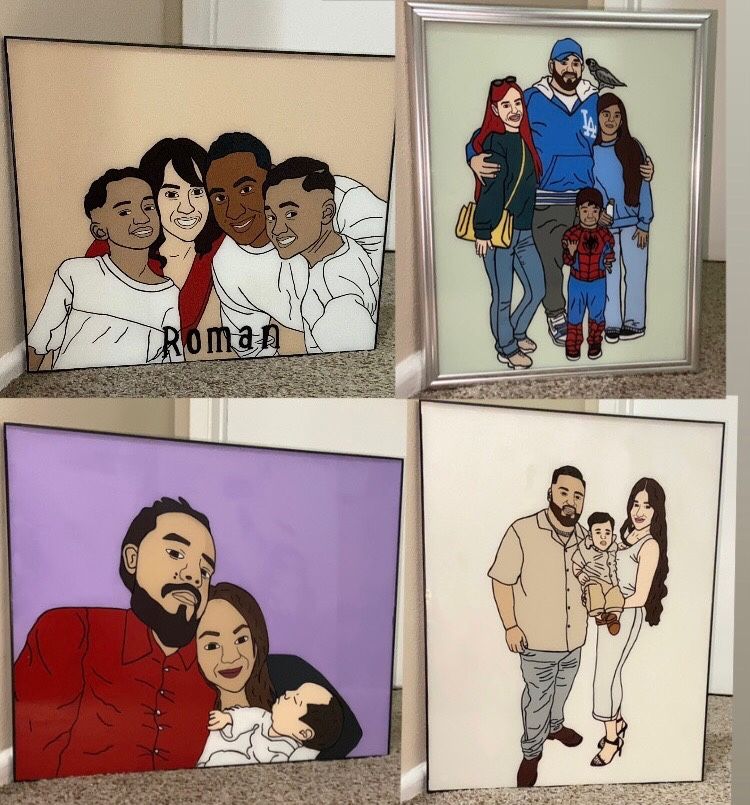 Glass Paintings Family, Friends, Pets, Anime & Cartoon Portraits Available LOCATED IN COVINA