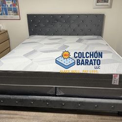 NEW BED FRAME KING SIZE WITH MATTRESS AND BOX SPRING