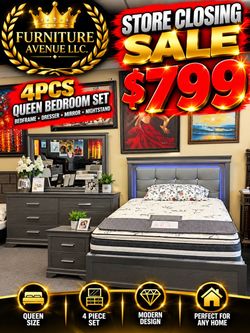 4-Piece Queen Bedroom Set Gray