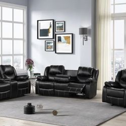 Carter - Reclining Set ***NEW ARRIVAL*** gel leather 3 piezas Reclinables porta vasos envíos instala