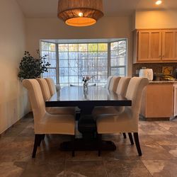 108” Solid  Wood Dining Table Set + 8 Padded Chairs