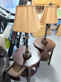 Bedroom side tables with lamps