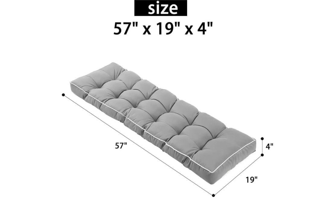 3 Seat 57 Inches Outdoor Porch Swing Cushions,Water-Resistant Tufted Patio Swing Replacement Cushions