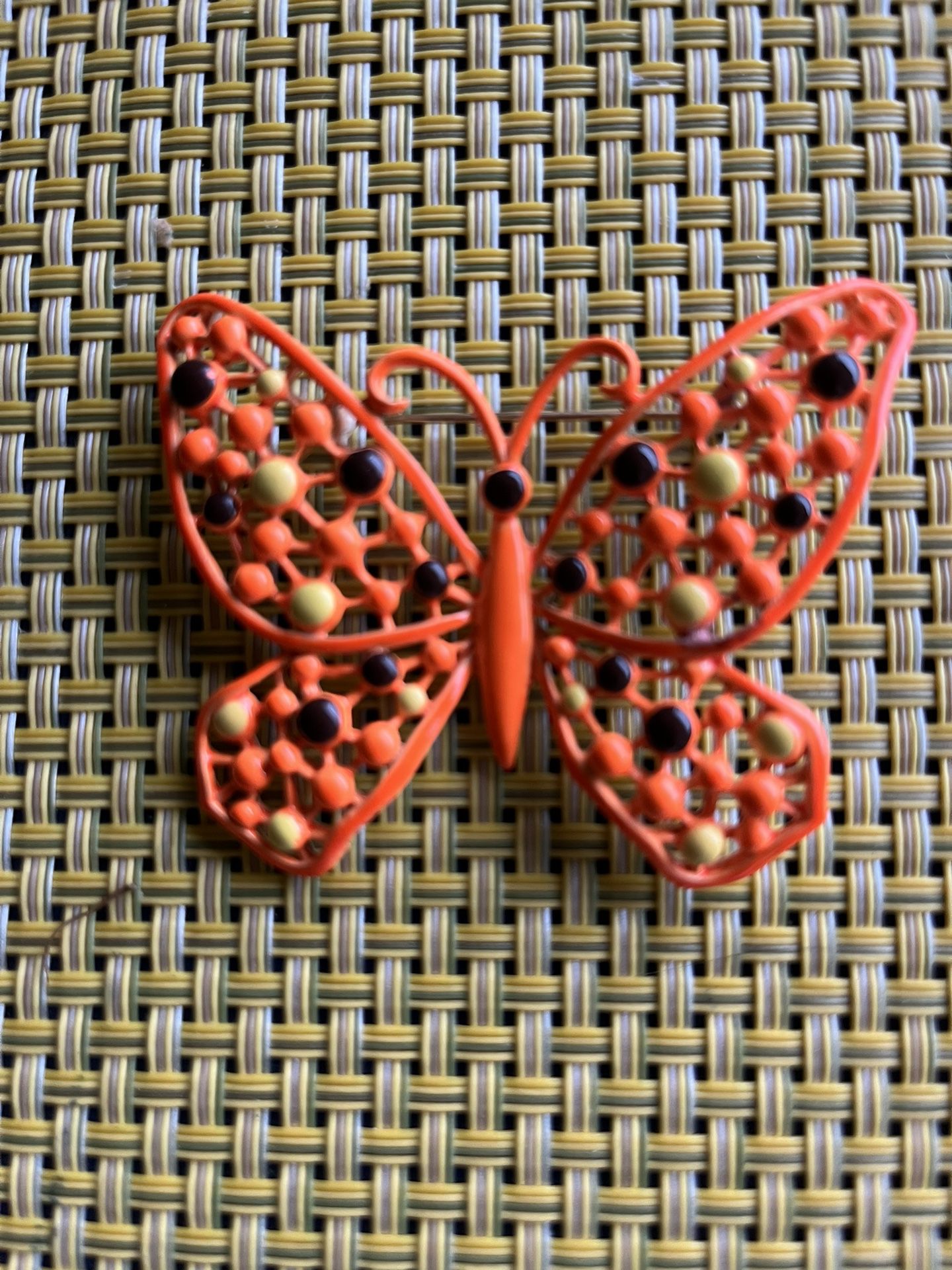 Vintage MCM Enamel Butterfly Brooch Pin Orange Costume Jewelry