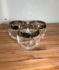 Set of 3 MCM Silver Lustre Trim Roly Poly Cocktail Glasses