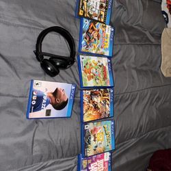 Ps4 games and a jlab wired headphones 