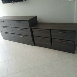 NEW DOUBLE DRESSER AND TWO NIGHT STANDS -- ASSEMBLED. 