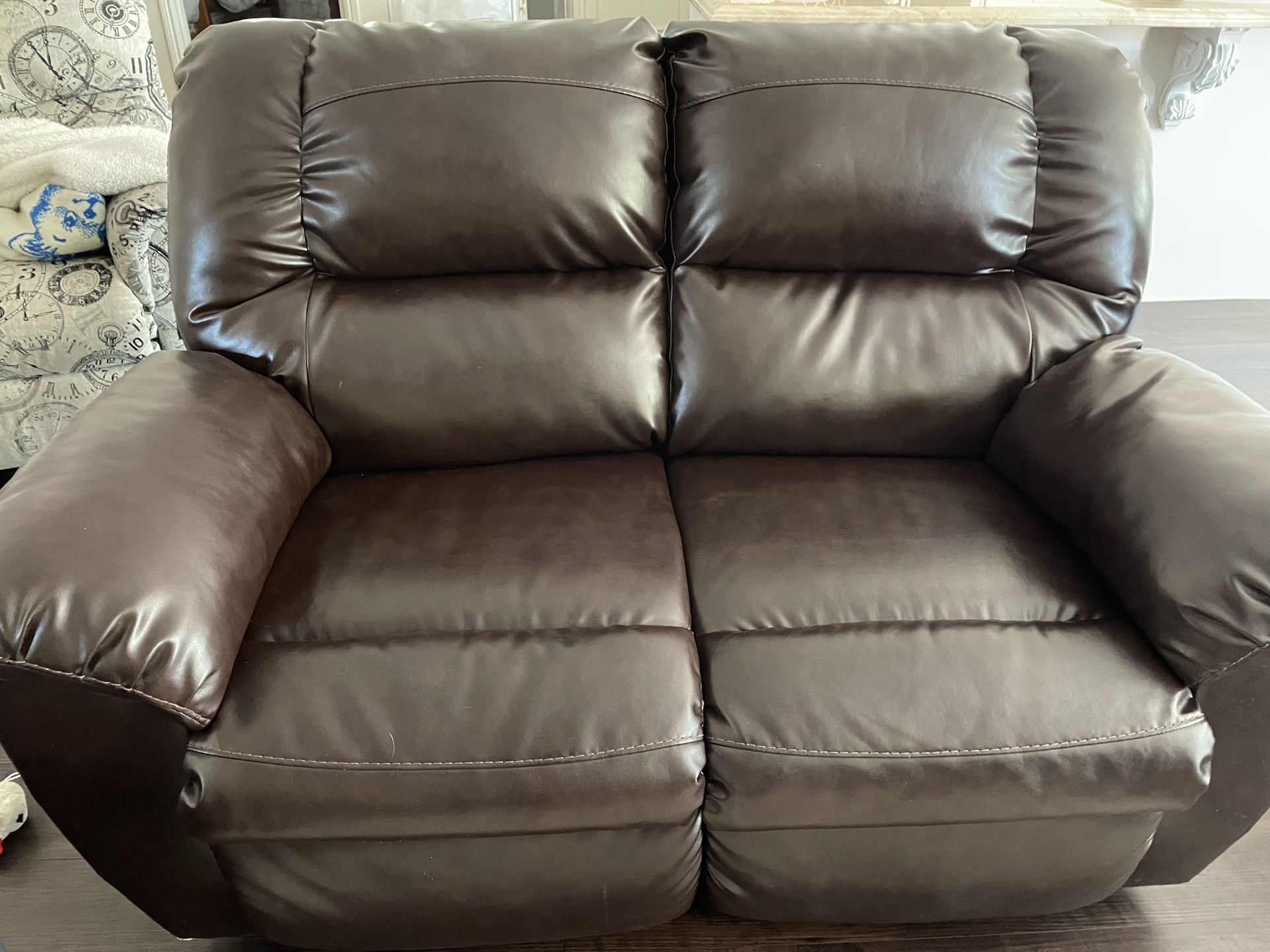 Faux Leather Recliner Chair Loveseat Brown