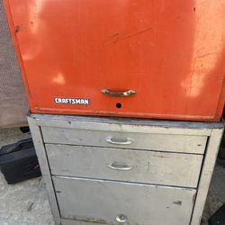  Vintage Craftsman Tool Box With Bottom Roller 2 Large Drawers and Bottom Storage Door