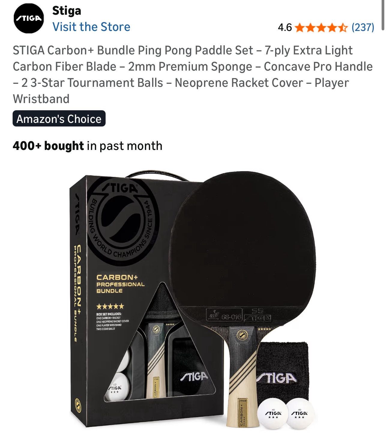 Stiga Ping Pong Paddle Set 7 Ply Extra Light Carbon+ Bundle for Table Tennis
