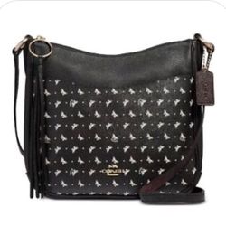 Coach Black Leather Crossbody New With White Butterflys