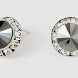 Silver Round Hematite Swarovski Crystal Stud Earrings