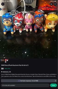 PAW Patrol Mighty Pups Plush Keychain Clip-On Set of 5