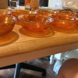 Vintage, Orange, Carnival Glass Set eight small bowls