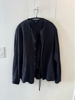MANFINITY Black Crinkle Cotton Shirt Pants Set Small