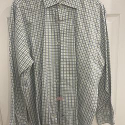 Banana Republic Men’s Blue And Green Plaid Dress Shirt, Large 