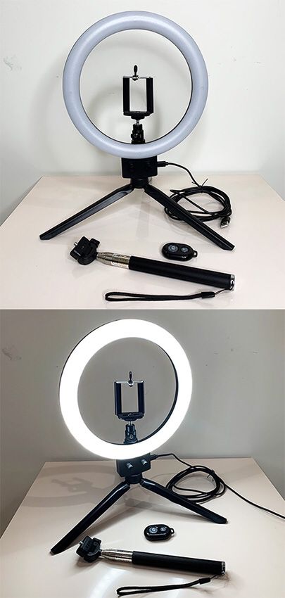 (NEW) $25 each LED 8” Ring Light Dimmable Table Stand USB Connection w/ Selfie Stick, Camera Remote